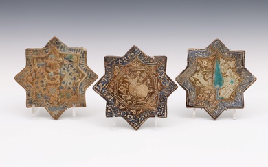 Persia, three lustre cobalt star shaped tiles, Kashan, 13th - 15th century