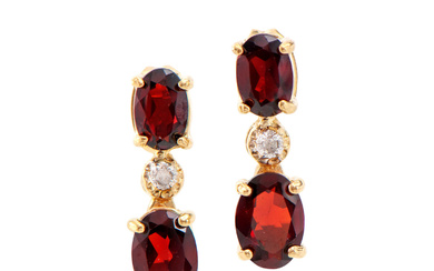 Plated 18KT Yellow Gold 2.50ctw Garnet and Diamond Earrings