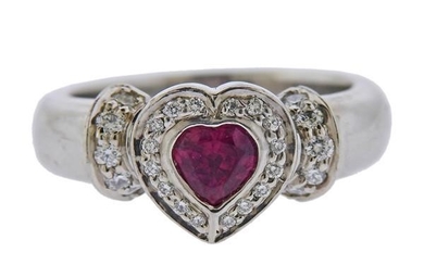Platinum Diamond Ruby Heart Ring