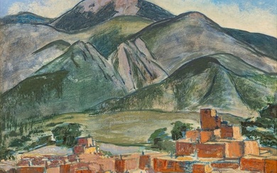 Pleasant Ray McIntosh (American, B. 1897) Oil on Masonite 1951, "Indian Pueblo, New Mexico", H 20" W