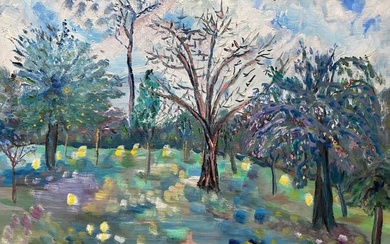 Provence Colorful Trees Landscape - French Impressionist Original Oil Painting c.1950s
