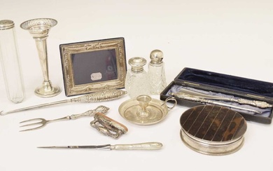 Quantity of silver to include a late Victorian silver chamberstick, etc