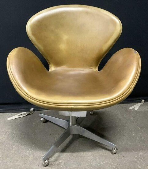 RESTORATION HARDWARE Leather Bucket Chair wCasters
