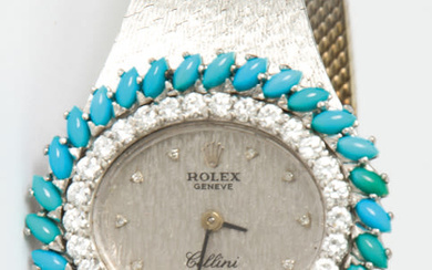 ROLEX CELLINI WHITE GOLD WOMEN'S WATCH WITH BRILLIANTS AND TURQUOISE