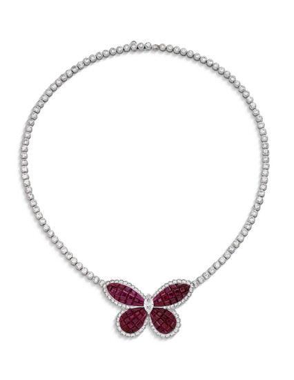 RUBY AND DIAMOND 'MYSTERY-SET' BROOCH/ PENDENT NECKLACE, VAN CLEEF & ARPELS