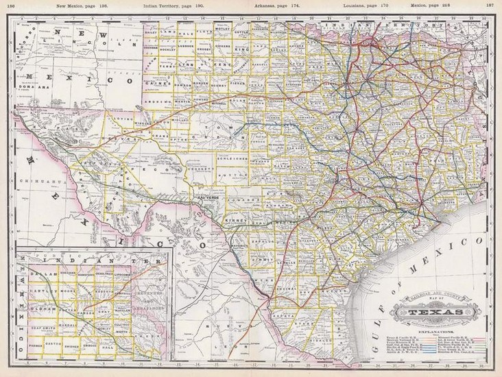 Railroad and County Map of Texas
