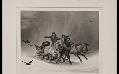 Rare Lithograph, Winter, Troika in Russia, Horace VERNET (1789 -...
