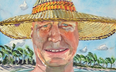 Red Grooms Watercolor Painting, Self Portrait