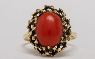 Retro Gold Ring Set with Red Coral Oxblood Shade