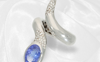 Ring: exceptional white gold tanzanite/brilliant-cut diamond snake ring, tanzanite of approx. 4.6ct