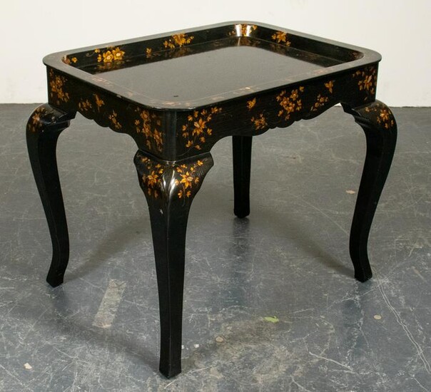Rococo Style Paint Decorated Ebonized Side Table
