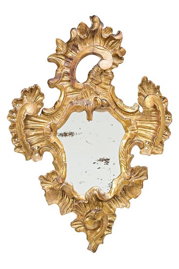 Rococo-style ornamental mirror in carved and gilt wood, late 19th-early 20th Century.