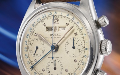 Rolex, Ref. 6036 An attractive stainless steel triple calendar chronograph wristwatch