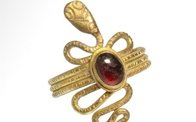 Roman Gold and Garnet Snake Finger Ring, c. 1st-2nd
