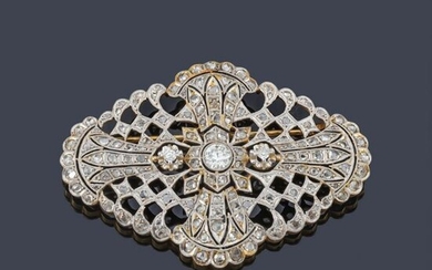 Rose-cut diamond brooch with diamond centerpiece in an