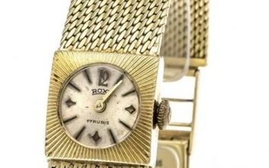 Roxy ladies watch, 585/000 GG, manual wind cal. AS 1012, running, silverf. Dial, gilded hands