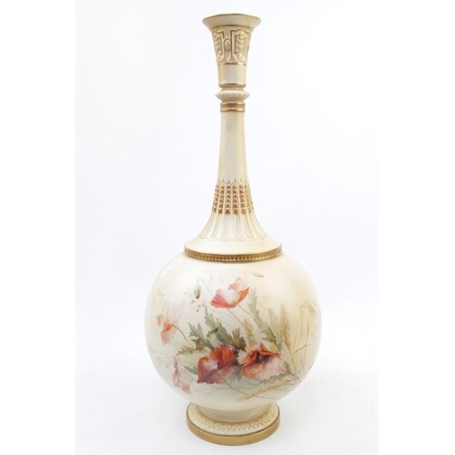 Royal Worcester Edward Raby signed Blush Ivory bottle vase w...