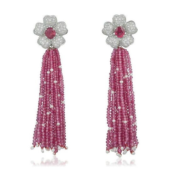 Ruby and Diamond Flower Day/Night Earrings