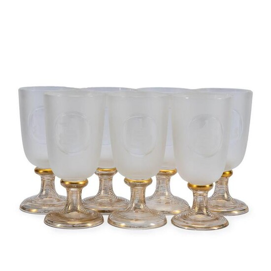 SET 7, ANGLO-IRISH FROSTED ARMORIAL WATER GLASSES