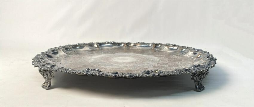 SHEFFIELD SILVER PLATED 22" DIAM FOOTED TRAY