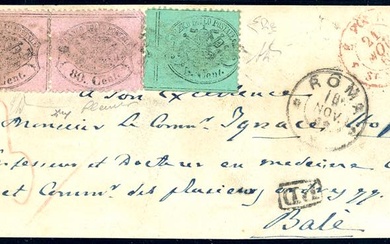 STATO PONTIFICIO-SVIZZERA 1869 - 80 cent. rosa chiaro, coppia, 5...