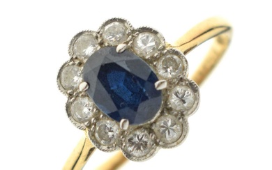 Sapphire and diamond '18ct & Plat' cluster ring
