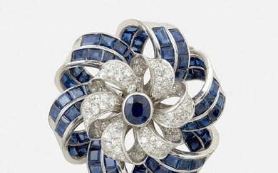 Sapphire and diamond ribbon brooch