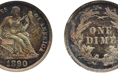 Seated Liberty Dime, 1890, NGC MS 65 CAC
