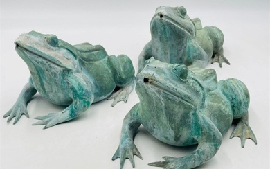 Set of 3 Bronze Frog Sculptures / Fountain Sculpture
