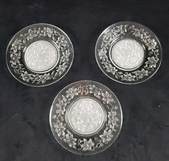 Set of 3 Etched Glass Floral Plates