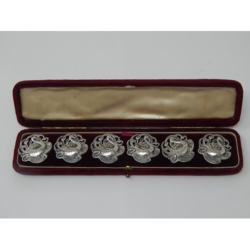 Set of 6 Large Edwardian Cast Silver Buttons Formed As Swans...