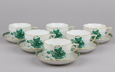 Set of Six Antique Herend Chinese Bouquet Green XLarge