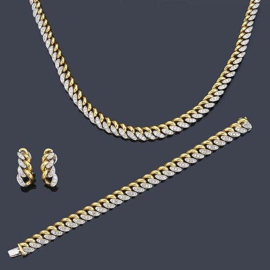 Set of necklace, bracelet and earrings in 18K white and