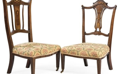 Set of two low Edwardian chairs, in mahogany and