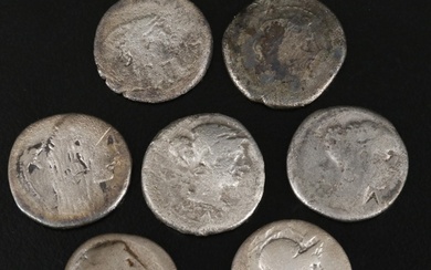 Seven Ancient Roman Republic Silver Denarius Coins, ca. 100 B.C.