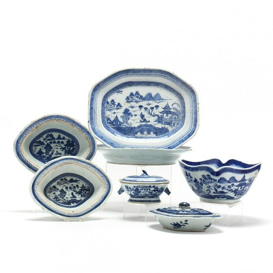 Seven Canton Export Porcelain Serving Pieces