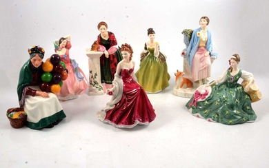 Seven Royal Doulton and Royal Worcester figurines.