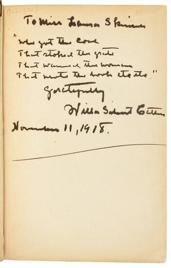 Signed with inscription by Willa Cather