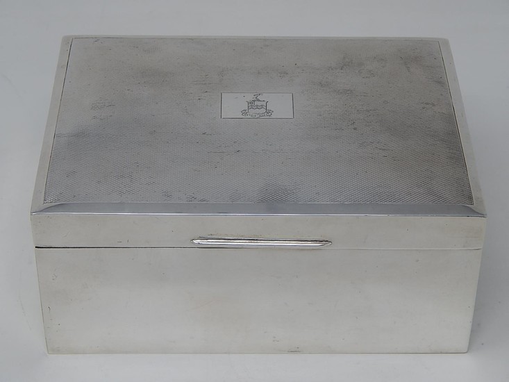 Silver Table Cigar Box of Rectangular Weighted Form with Eng...
