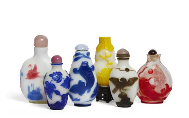Six Chinese glass overlay snuff bottles, Qing dynasty, 19th century and later,...