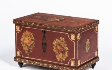 Small Red-painted and Floral-decorated Poplar Box