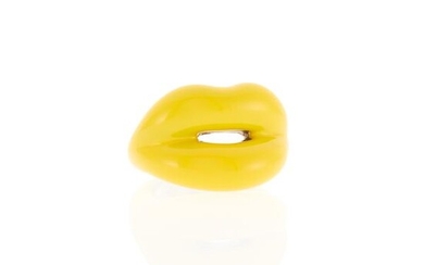 Solange Azagury-Partridge Silver and Yellow Enamel 'Hot Lips' Ring