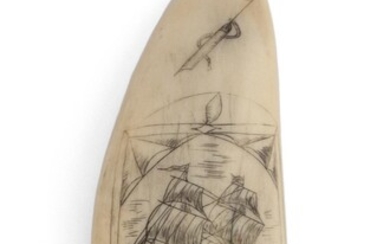 * ENGRAVED WHALE'S TOOTH WITH MARITIME MOTIFS 20th...