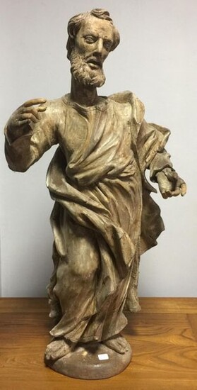 Statuette in carved wood representing a Saint. Viennese baroque work from the 17th century.