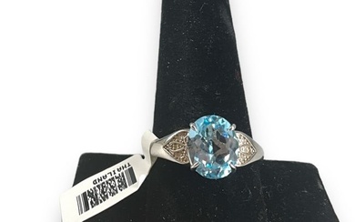 Sterling Silver and Blue Topaz Ring with Diamonds