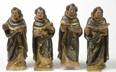Suite of four apostles in carved, polychromed and gilded wood. Spanish work. Period: end of the 17th century. (*). H.:+/-34cm.