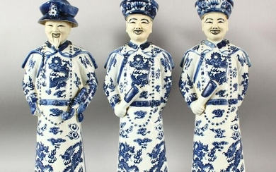 THREE LARGE CHINESE BLUE & WHITE PORCELAIN EMPEROR