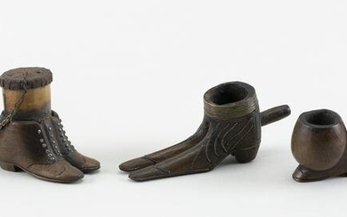 THREE TREEN BOOT-FORM PIPES Late 19th/Early 20th