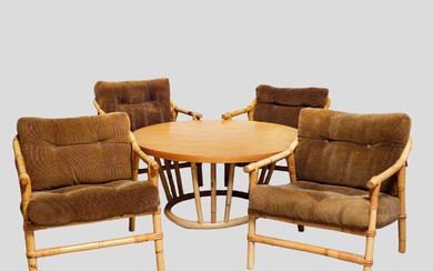 Table and chairs set, rattan, oregon pine (5).