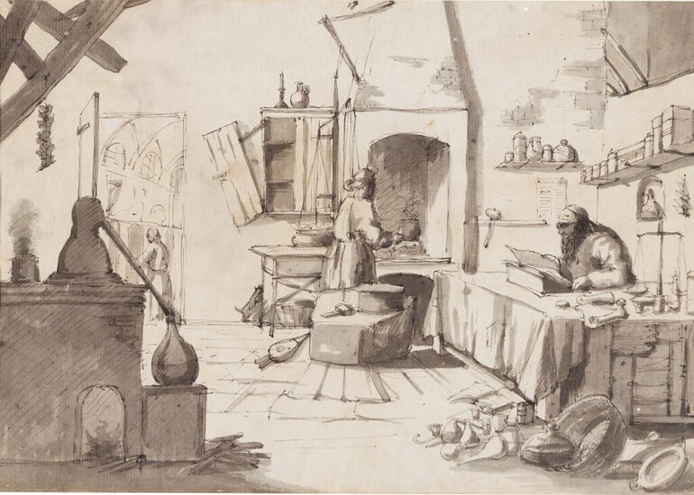 The Alchemist's Studio, German School, circa 1700